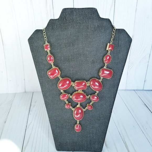 Maurices Gold and Burgundy Statement Necklace Adjustable Costume Jewelry… - Picture 1 of 5